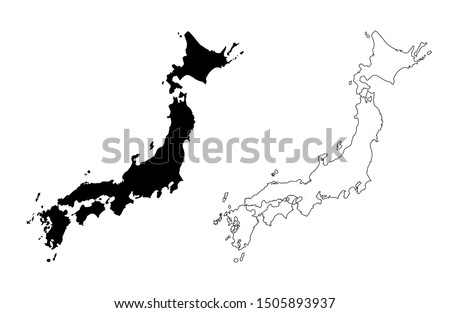 Japan Vector Map Silhouette and Outline isolated on white background