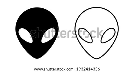 Alien Icons Vector Black Silhouette and Outline Vector