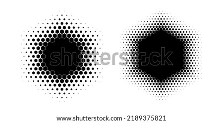 Hexagon Shadow Halftone Gradient With Hexagonal Pattern Vector Illustration Set