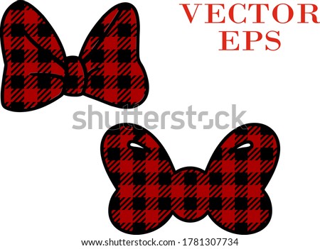 Two bows of red and black buffalo plaid. isolated on a white background.