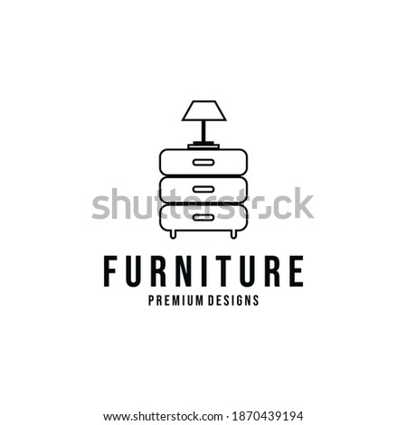 minimalist drawer furniture interior logo with lamp vector illustration design