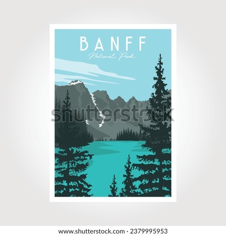 Banff National Park Poster, vector Illustration Vintage style.