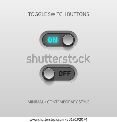 On and Off Toggle Switch Buttons with Lettering contemporary Devices User Interface Mockup or Template - White and Grey on White Background - Vector Gradient Graphic Design