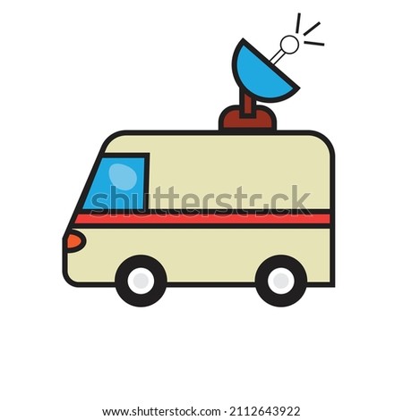 An outside broadcasting (OB) van with satellite dish on it. - A media illustration , vector , icon