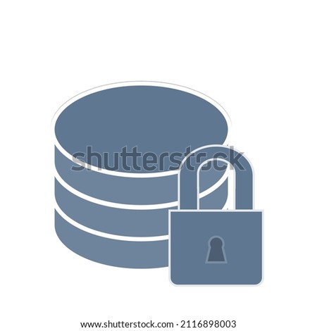A secured database with padlock - Technological Illustration - Vector, icon , Changeable color