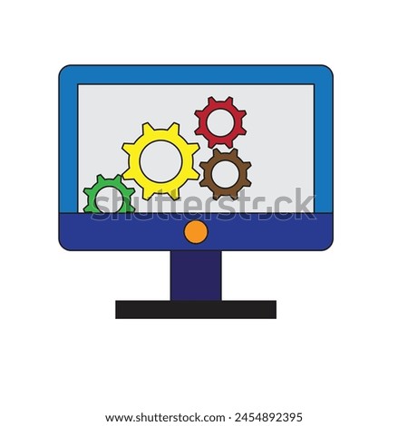 Computer monitor with gears on screen  Utility illustration , control panel vector , icon 