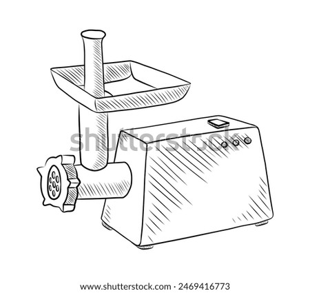 BLACK AND WHITE VECTOR CONTOUR DRAWING OF AN ELECTRIC MEAT GRINDER