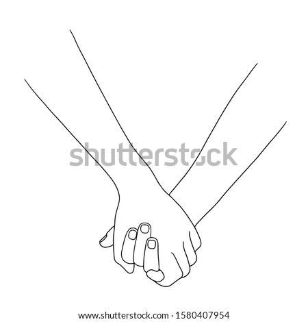 hand in hand. thin line drawing black hands . Vector illustration
