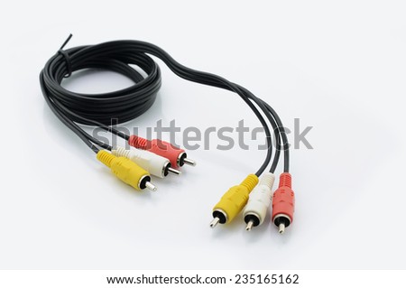 AV cable for connecting video and audio signals on a white background
