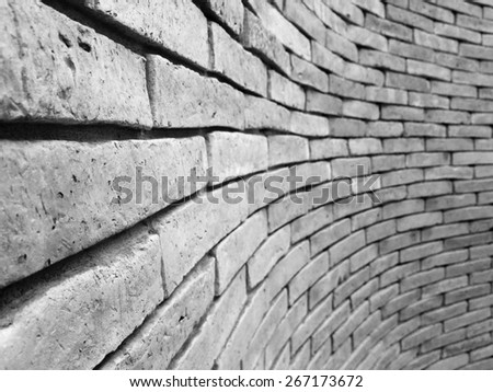Background of brick wall lay in cruve style and select focus in black snd white