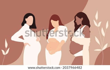 Set pregnant women, illustration pregnancy, health care, happy motherhood