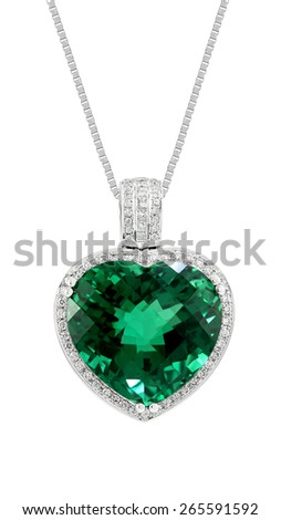 Green gem stone pendant. isolated on white