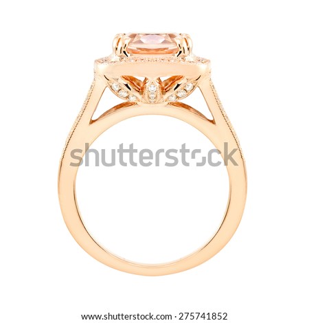 Topaz and diamond pink gold ring. isolate on white