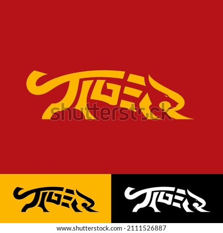 Crouching Tiger Wordmark vector symbol for brand, tshirt, celebration, card or any other purpose.