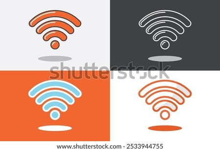 Vector illustration of wifi signal icon with four styles. Suitable for any project, infographic, web icon, etc. Wi-fi signal