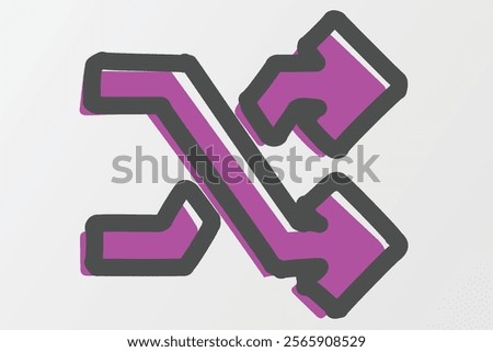 An artistic purple outline shuffle icon. Designed with handrawn style outline style 