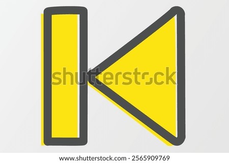 An artistic yellow outline previous icon. Designed with handrawn style outline style 