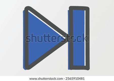 An artistic blue outline next icon. Designed with handrawn style outline style 