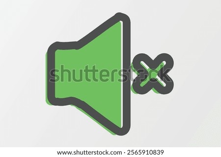 An artistic green outline mute or unmute icon. Designed with handrawn style outline style 