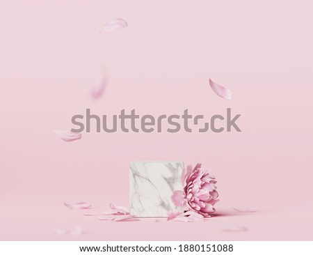3D display podium pastel pink flower  background. Peony blossom. Nature minimal marble, stone pedestal with falling petals. Beauty, cosmetic product presentation. Valentine, template 3d render Photo stock © 