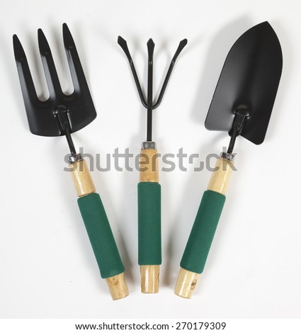 Set of garden tools isolated on white background and clipping path