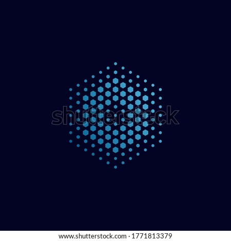 Letter o pixel logo hexagon blue color. Technology, business, and digital logotype vector illustration