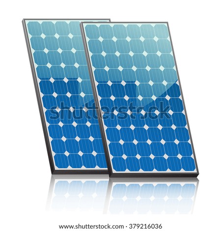 two solar panels in blue with reflection 