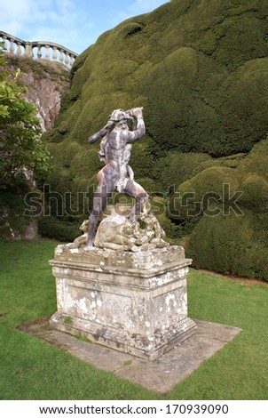 statue of Greek man, Powis castle garden, Wales, England