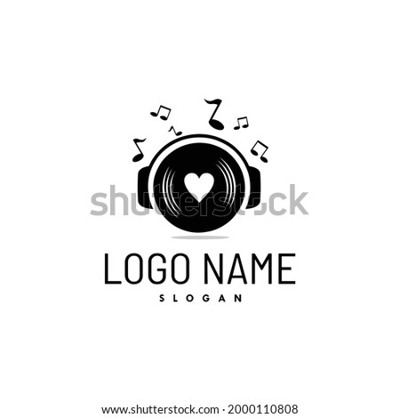 DJ ( Disk Jockey ) logo vector template. With CD cassette album and love silhouette concept as romantic feel, love song playlist. Beautiful track list icon. Apply to web site, app element design brand