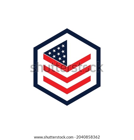 American flag in hexagonal shape logo vector. With box as warranty insurace financial and accounting consultant business company. Apply to web site, application brand start up