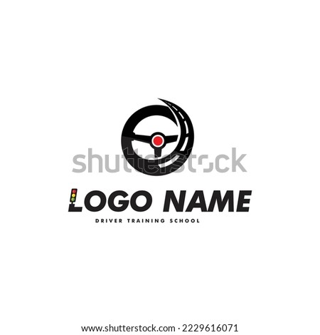 Car driving school logo vector. With steering concept as driver training and course icon concept illustration. Apply to web site, coaching and traine vehicle, rental transportation, modern app design