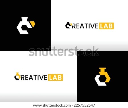 Laboratory glass logo vector. For scientist and chemist professor business icon. Bold and Simple high end futurist design. Apply to lab  web site, apps, element and business or product brand identity