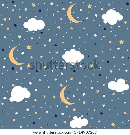 Night sky background stars, clouds and moon vector illustration 