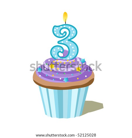 Number Three Cupcake Stock Vector Illustration 52125028 : Shutterstock