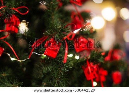 Christmas Tree Decoration With Red Toy Camera Christmas Tree Decoration With Red Toy Camera