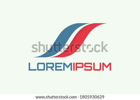Vector logo of wave or wing or book with initials 