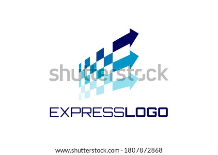Vector logo with squares and arrows in blue gradient color forming initial 