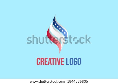 Flat vector logo element in wave style and American flag initials 