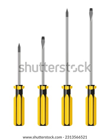 screw driver collection tools illustrator . vector clipart on a white background.