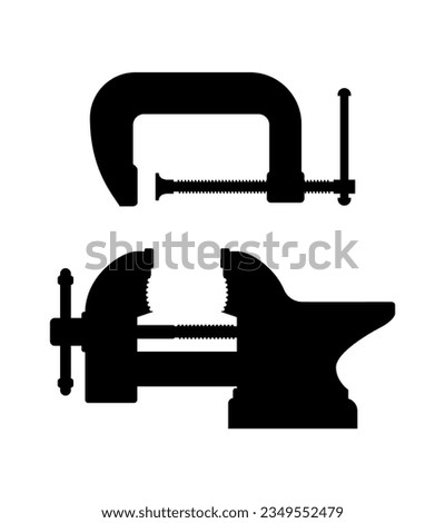 Vice clamp silhouette illustration, vector clipart on a white background.
