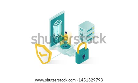 isometric data security illustration, people data security in isometric style design