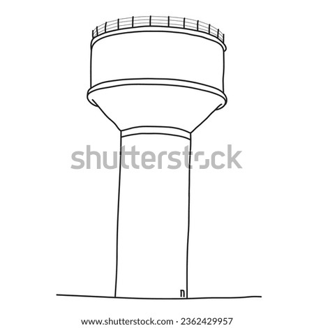 Water tank tower outline drawing on white background. Indian water tank tower outline vector. 