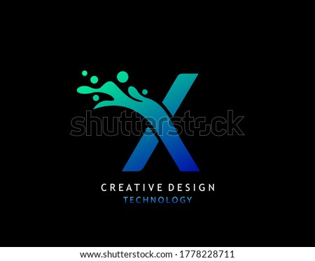 Letter X Water Splash Logo. Modern Techno Alphabetical Icon, Template Design.