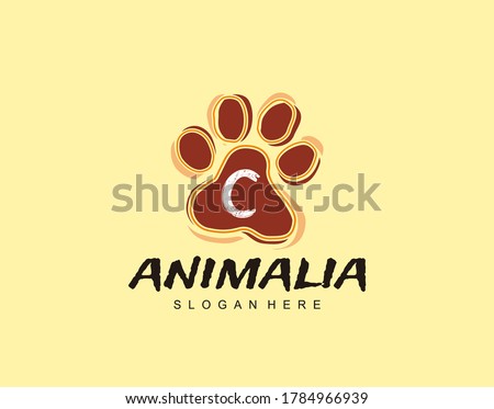 C Letter in Paw Shape Design. Pet logo design. Dog, Cat, animal clinic, pet care center. Paw vector logo Icon Template.