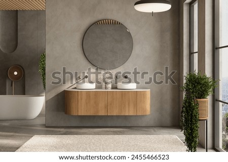 Image, Stock Photo Mirror image of two female legs and a hand with red nail polish in the mirror