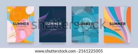 Summer set background shape line, ellipse. Trendy summer banner for music, party, festival. Modern bright colors for social poster, cover, greeting card, shopping. Vector illustration.