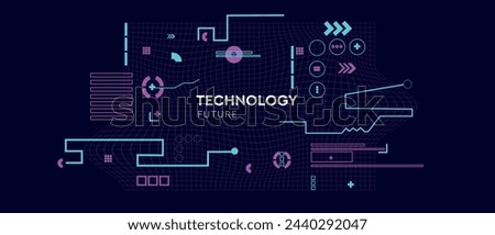 Pattern technology in cyberpunk style. Abstract 3d network for social media posts, mobile apps, cards, invitations and banners design. Vector illustration.