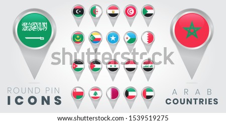 Round pin icons of Arab countries flags, Map pointers