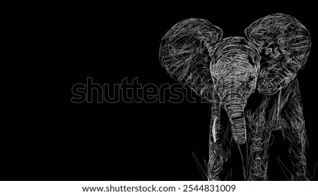  portrait baby elephant animal wildlife sketch vector drk background with negative space