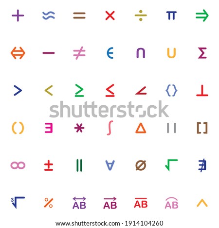 set of colorful mathematical symbols on white background